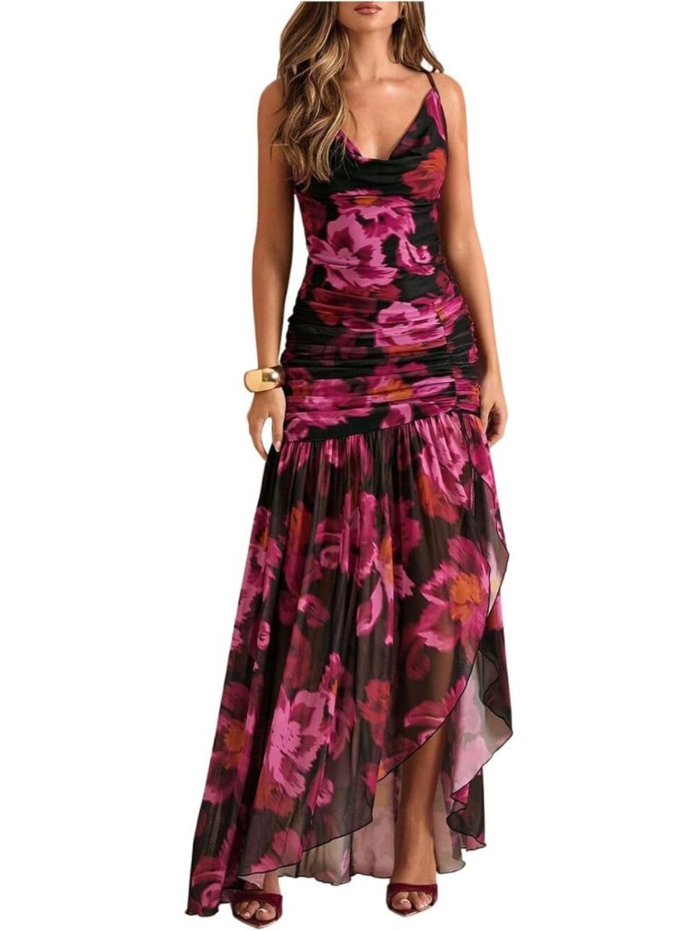 Floral Halter Maxi Dress - Sleeveless, Split Design for Vacation & Summer Fun